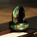 Green Garnet Meteorite Wedding Band for Men | 8mm Yellow Gold Tungsten Ring