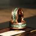 Hammered Moss Agate Wedding Band for Men | 8mm Rose Gold Tungsten Ring
