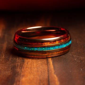 Koa Wood Blue Green Opal Wedding Band for Men | 8mm Rose Gold Tungsten Ring 6