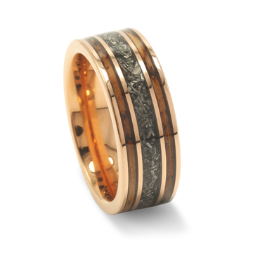 Whiskey Barrel Meteorite Wedding Band for Men | 8mm Rose Gold Tungsten Ring 9
