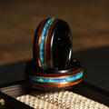 Koa Wood Blue Opal Wedding Band for Men | 8mm Black Tungsten Ring
