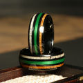 Koa Wood Deer Antler Fishing Line Wedding Band for Men | 8mm Black Tungsten Ring