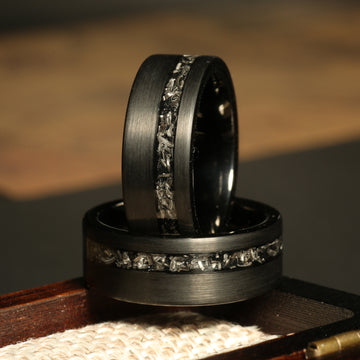 Brushed Meteorite Wedding Band for Men | 8mm Black Tungsten Ring 7