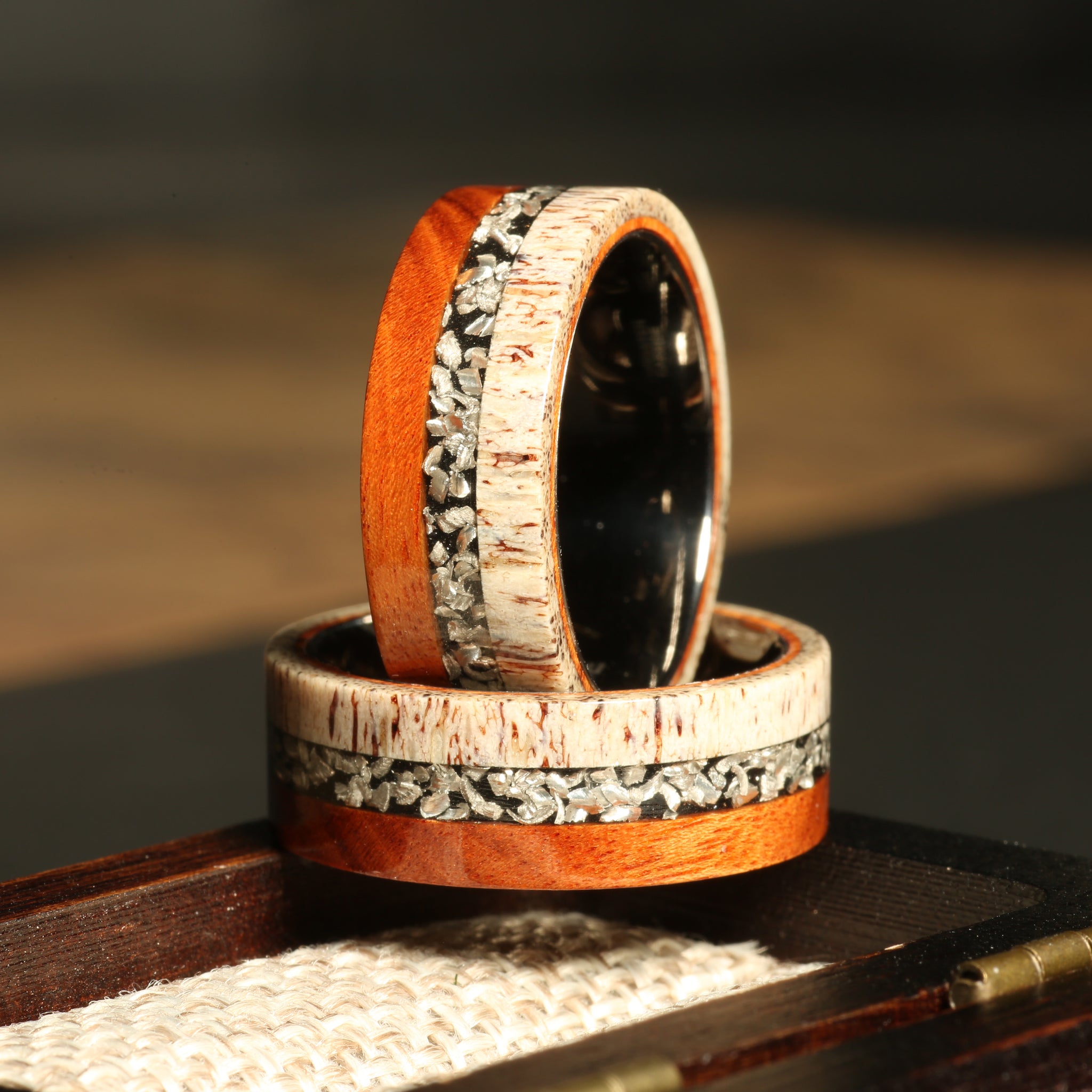 Meteorite Deer Antler Ironwood Wedding Band for Men | 8mm Tungsten Ring