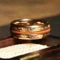 Meteorite Gold Leaf Guitar String Wedding Band for Men | 8mm Rose Gold Tungsten Ring