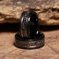Meteorite Rose Gold Strip Wedding Band for Men | 8mm Black Hammered Tungsten Ring