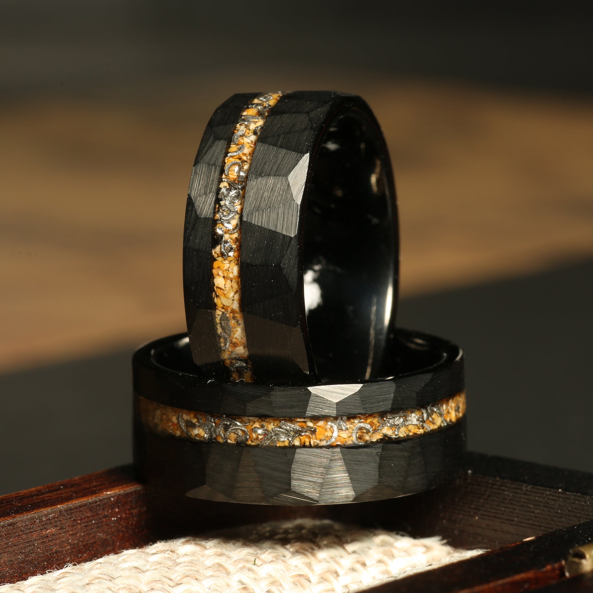 Meteorite Sandstone Wedding Band for Men | 8mm Black Tungsten Ring