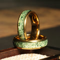 Moss Agate Gold Tungsten Ring for Men | 6mm Wedding Band