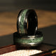 Moss Agate Silver Strip Wedding Band for Men | 8mm Black Hammered Tungsten Ring