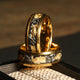 Obsidian Meteorite Gold Leaf Wedding Band for Men | 8mm Yellow Gold Tungsten Ring