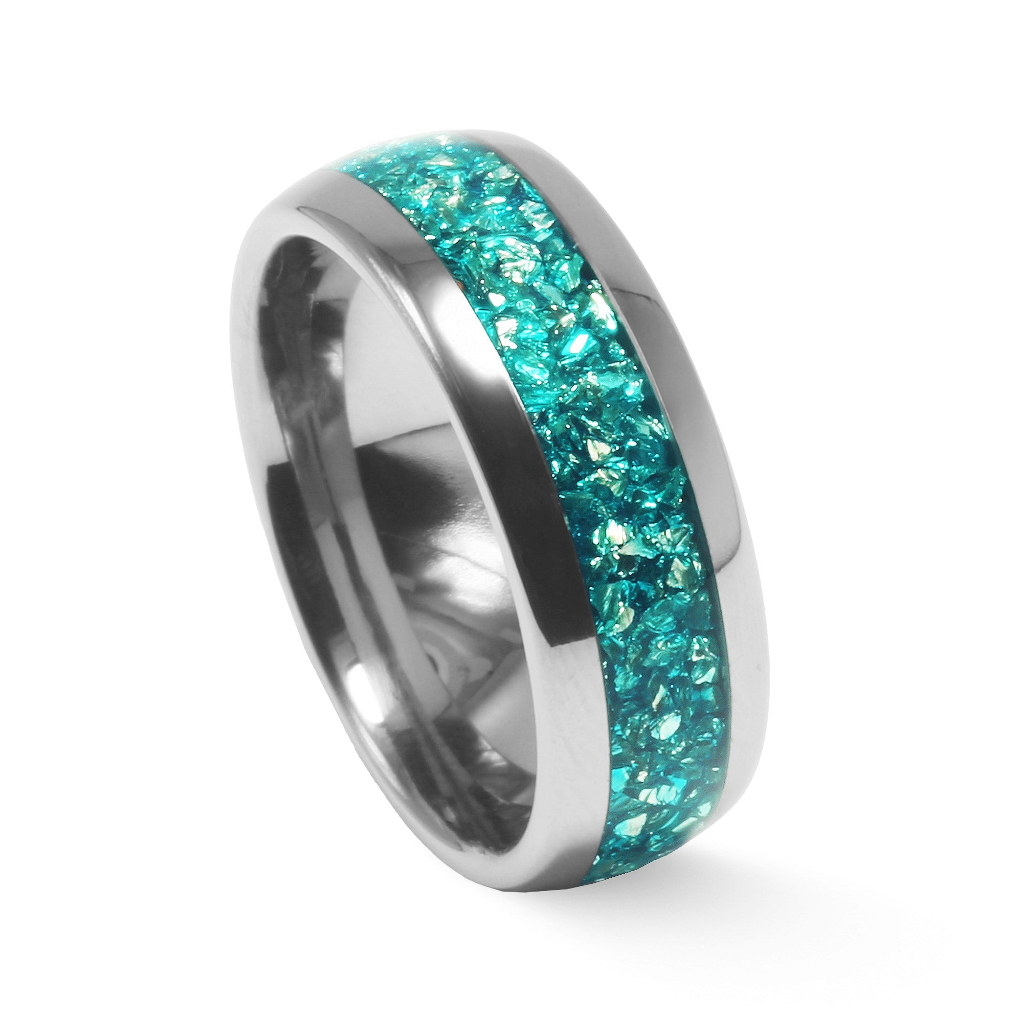 Aquamarine Wedding Band for Men | 8mm Silver Tungsten Ring
