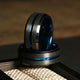 Police Blue Line Wedding Band for Men | 8mm Black Brushed Tungsten Ring