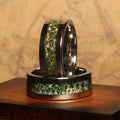 Polished Moss Agate Wedding Band for Men | 8mm Silver Tungsten Ring