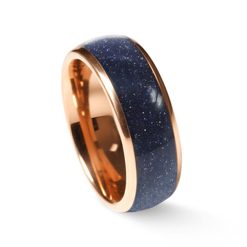 Rose Gold Blue Sandstone Wedding Band for Men | 8mm Tungsten Ring 3
