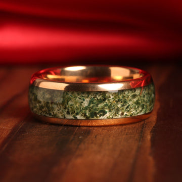 Moss Agate Ring for Men | 8mm Rose Gold Tungsten Wedding Band 3