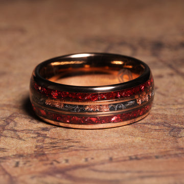 Ruby Meteorite Gold Leaf Wedding Band for Men | 8mm Rose Gold Tungsten Ring 3