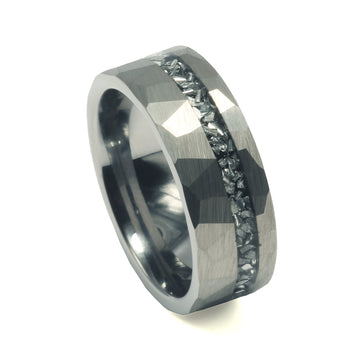 Hammered Meteorite Wedding Band for Men | 8mm Tungsten Ring 7