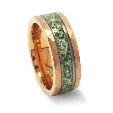 Hammered Moss Agate Wedding Band for Men | 8mm Rose Gold Tungsten Ring 5
