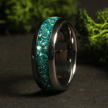 Aquamarine Wedding Band for Men | 8mm Silver Tungsten Ring 3