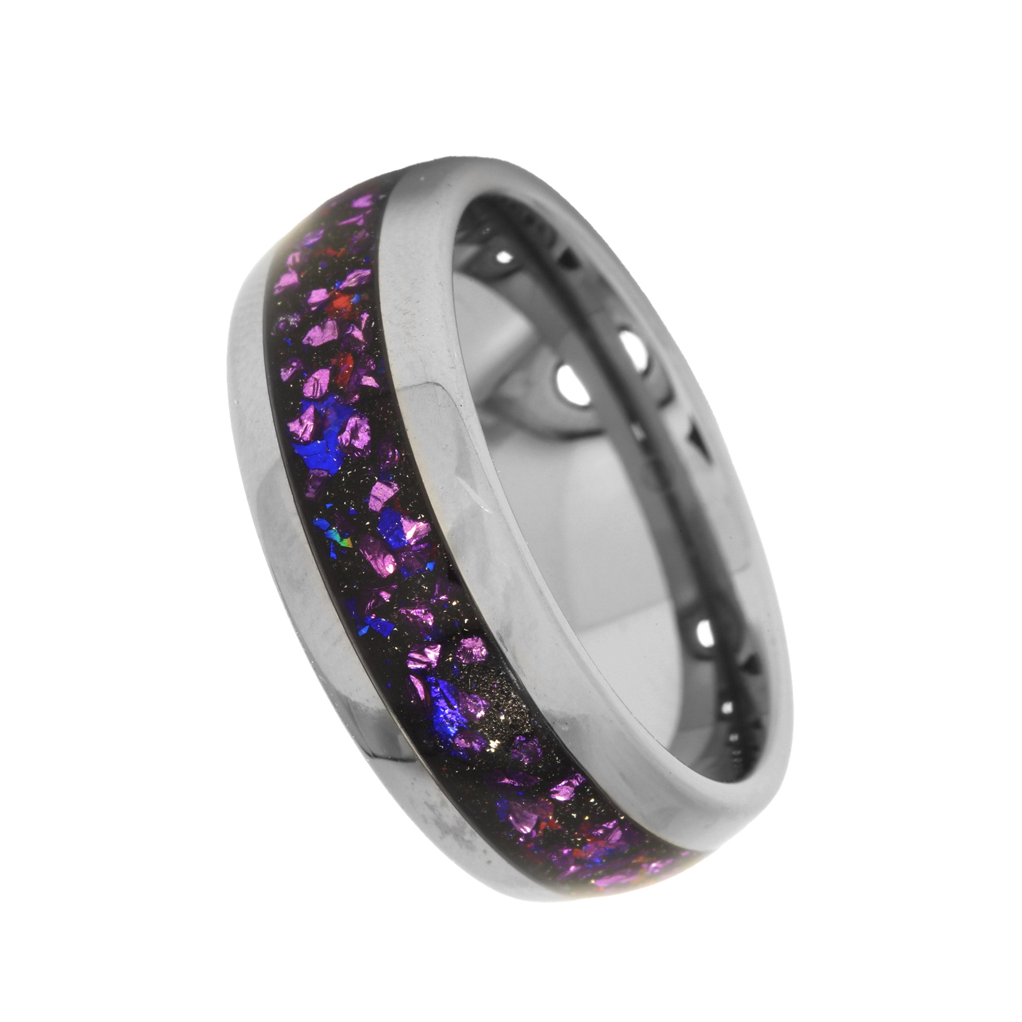 Blue Opal Alexandrite Wedding Band for Men | 8mm Silver Tungsten Ring