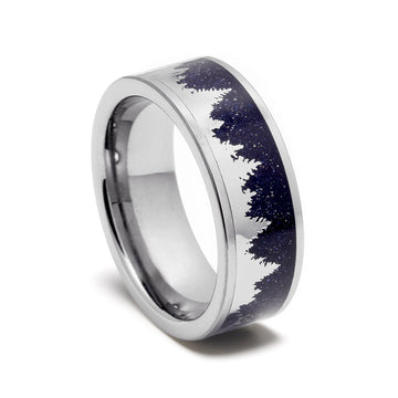 Treeline Blue Sandstone Wedding Band for Men | 8mm Silver Tungsten Ring 3