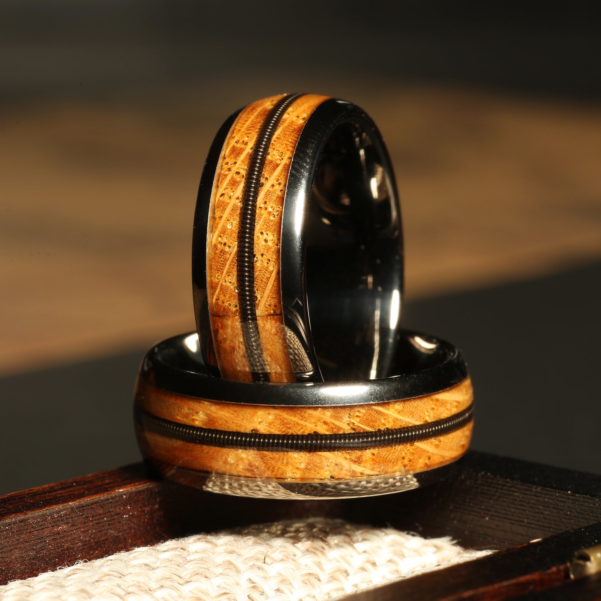 Silver Whiskey Barrel Guitar String Wedding Band for Men | 8mm Tungsten Ring