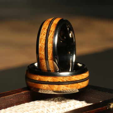 Silver Whiskey Barrel Guitar String Wedding Band for Men | 8mm Tungsten Ring 1