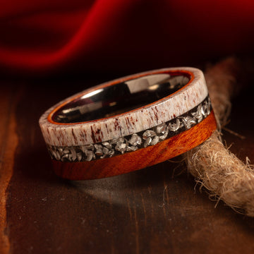 Meteorite Deer Antler Ironwood Wedding Band for Men | 8mm Tungsten Ring 3