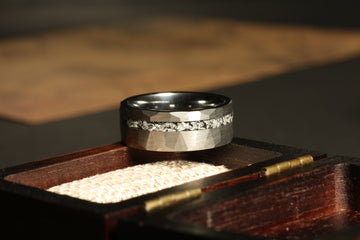 Hammered Meteorite Wedding Band for Men | 8mm Tungsten Ring 3