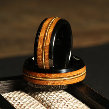 Whiskey Barrel Guitar String Wedding Band for Men | Black Tungsten Ring 1