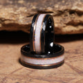 White Opal Rose Gold Strip Wedding Band for Men | 8mm Black Hammered Tungsten Ring