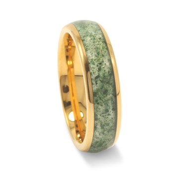 Moss Agate Gold Tungsten Ring for Men | 6mm Wedding Band 3