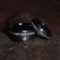 Meteorite Matching Wedding Band Set | His and Hers 8mm & 4mm Black Hammered Tungsten Couple Rings