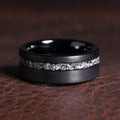 Meteorite Wedding Band for Men | 8mm Brushed Black Tungsten Ring Comfort Fit
