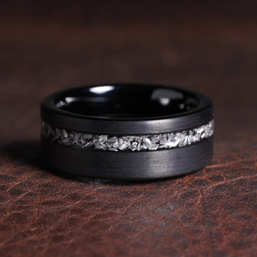 Meteorite Wedding Band for Men | 8mm Brushed Black Tungsten Ring Comfort Fit 1