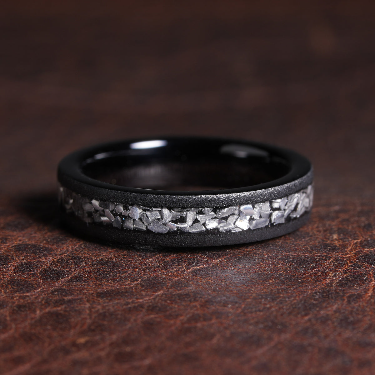 Meteorite Ring for Women | 4mm Brushed Black Tungsten Band Comfort Fit