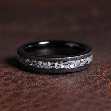 Meteorite Ring for Women | 4mm Brushed Black Tungsten Band Comfort Fit 1