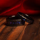 Meteorite Blue Sandstone Matching Wedding Band Set | His and Hers Black Hammered Tungsten Rings
