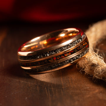 Meteorite Dinosaur Bone Wedding Band for Men | 8mm Rose Gold Tungsten Ring 3