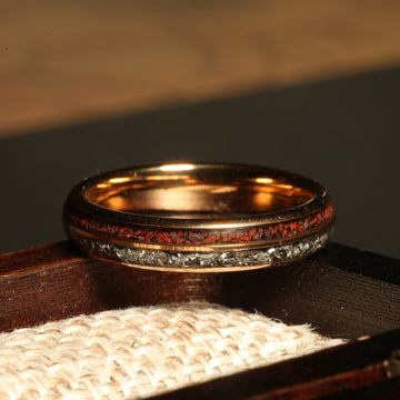 Rose Gold Meteorite Dinosaur Bone Ring for Women | 4mm Tungsten Band 2