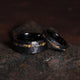 Meteorite Gold Leaf Matching Wedding Band Set | His and Hers Black Hammered Tungsten Couple Rings