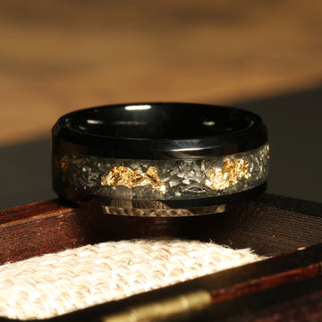 Glow Meteorite Gold Leaf Wedding Band for Men | 8mm Black Tungsten Ring 3