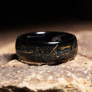 Meteorite Gold Sandstone Wedding Band for Men | 8mm Domed Black Tungsten Ring 2