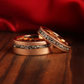 Meteorite Matching Wedding Band Set | Sandblasted Rose Gold Tungsten Rings