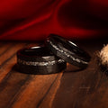 Meteorite Matching Wedding Band Set | His and Hers Black Hammered Tungsten Rings