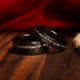 Meteorite Matching Wedding Band Set | His and Hers Black Hammered Tungsten Rings