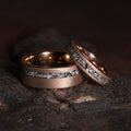 Meteorite Matching Wedding Band Set | His & Hers 8mm Sandblasted Rose Gold Tungsten Rings