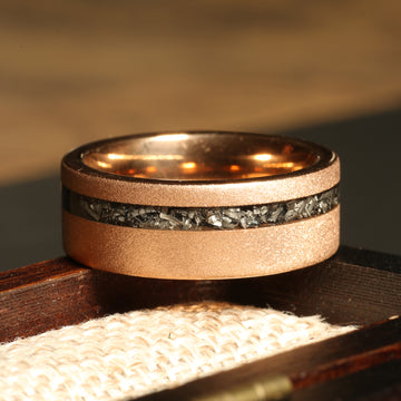 Meteorite Rose Gold Wedding Band for Men | 8mm Tungsten Ring 2