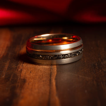 Silver Meteorite Wedding Band for Men | 8mm Tungsten Ring with Rose Gold Interior 4