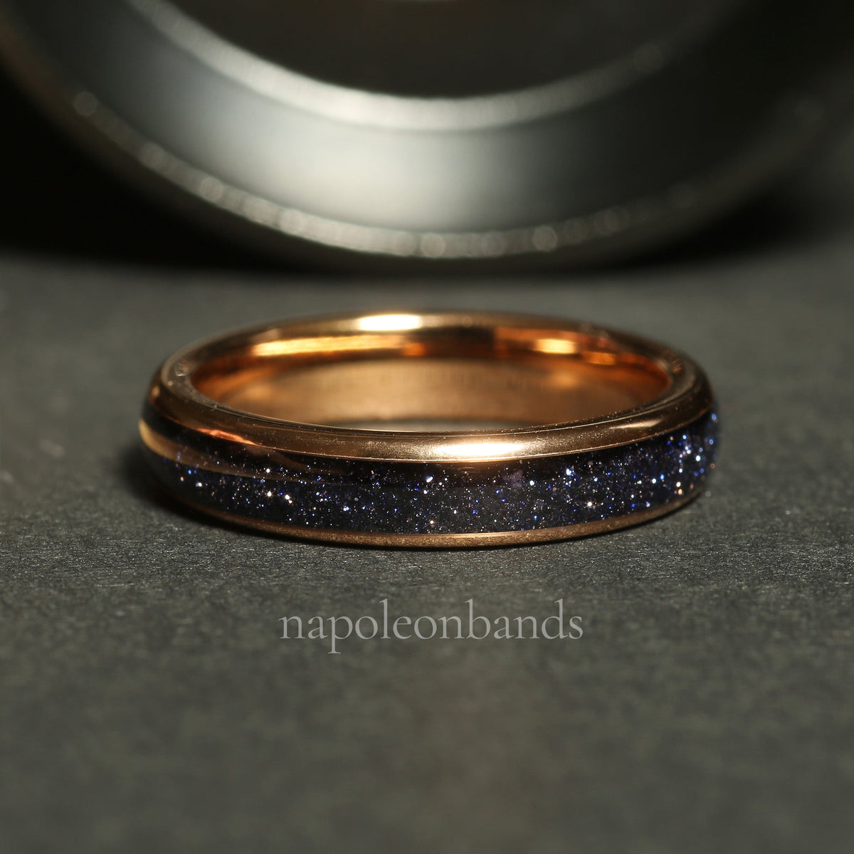 Milky Way couple ring set with rose gold tungsten and cosmic detail